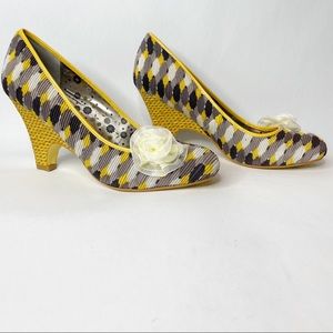 NWOB Poetic Licence Picnic Ready Yellow and Gray Embellished Heel